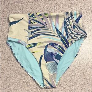 CALIA by Carrie Underwood Cream and Blue High-Waisted Bikini